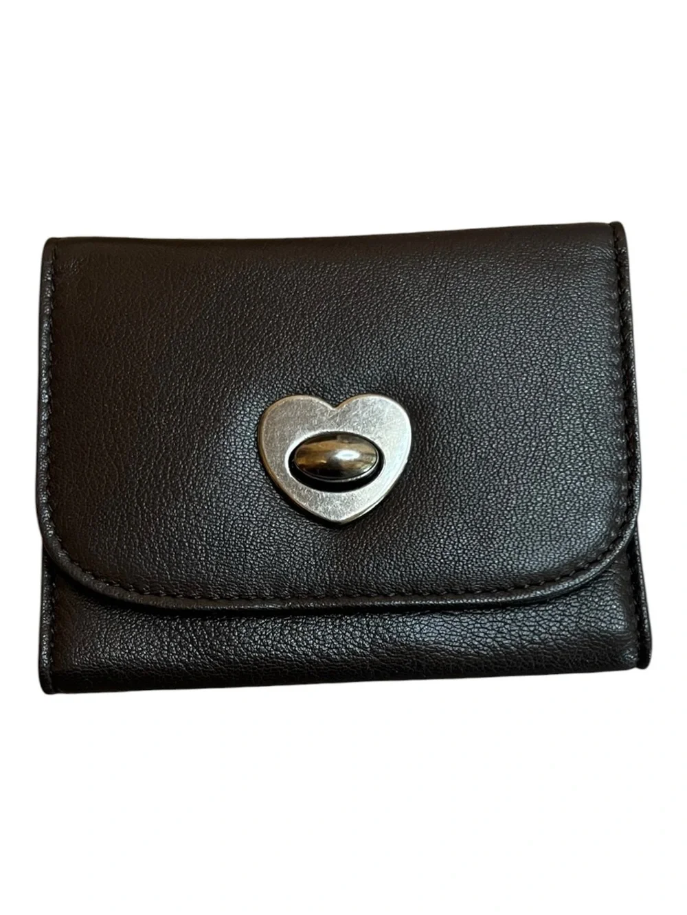 Free People Lock It Up Leather Heart Turn Lock Wallet Espresso Dark Brown Black